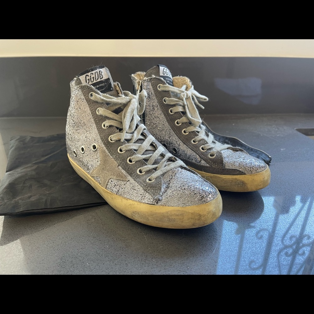 Golden Goose Grey Glitter Hightop Size 37